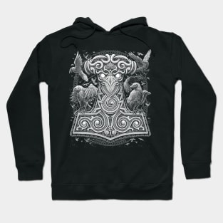 Viking Mjolnir Thors Raven Hammer Norse Pagan Knotwork Ravens Hoodie